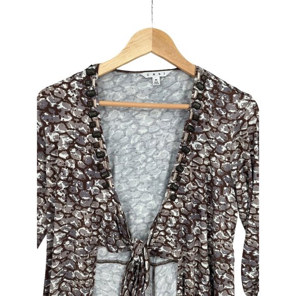 Cabi Cobblestone Front Tie top Size Medium Flowy Boho Cardigan Fall V-neck - Picture 3 of 8